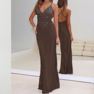 NWOT Dannelle sequin maxi dress brown.